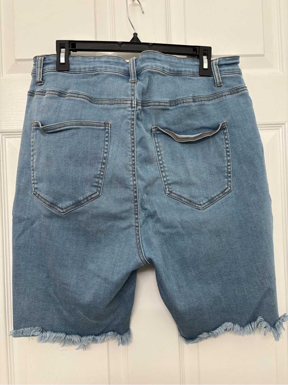 Light Blue Distressed Stretch Denim Shorts 2X - Picture 2 of 5